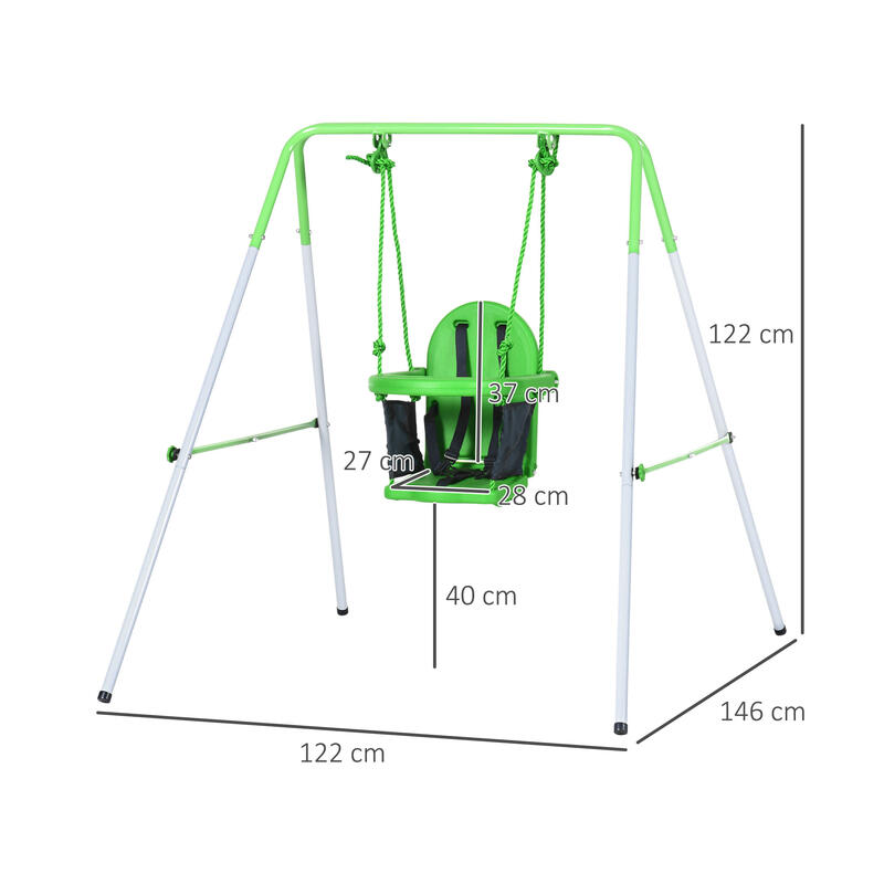 Columpio infantil de acero con respaldo Outsunny 122x146x122 cm verde