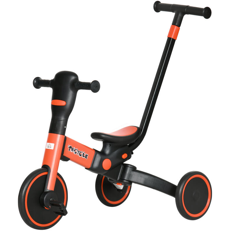 Homcom - Tricycle enfant évolutif 4 en 1 - tricycle à pousser, tricycle  simple, draisienne, vélo - canne télescopique - guidon pliable - alu. rouge  PP noir