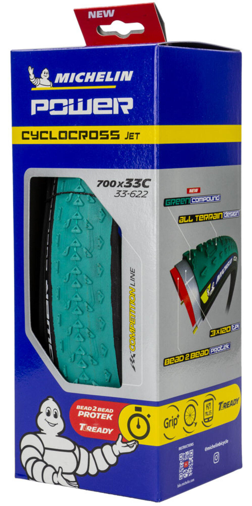 Pneu Michelin Power Cyclocross Jet – 700x33C TL-Ready – Vert – Neuf