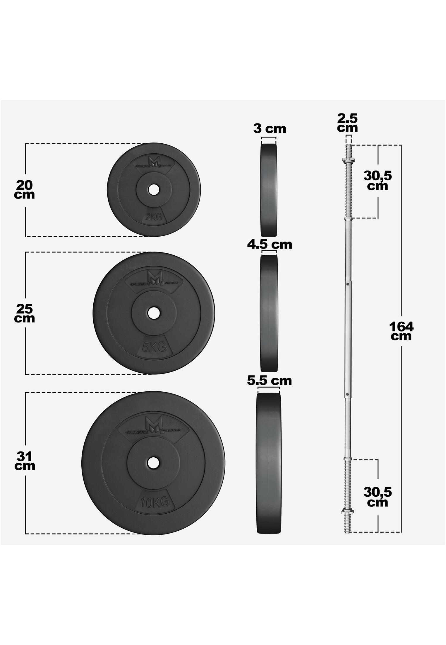 Kit barra de pesas y discos Gyronetics E-Series de 60 kg 6/7