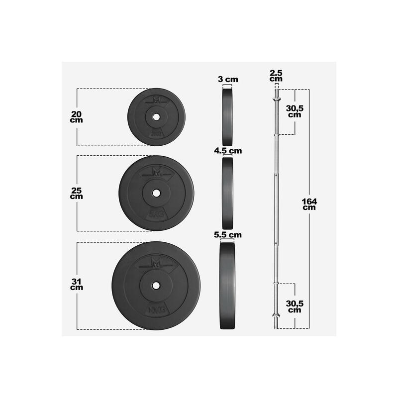 Gyronetics Halterset 60 kg - Kunststof - 25 mm - Halterstang met gewichten