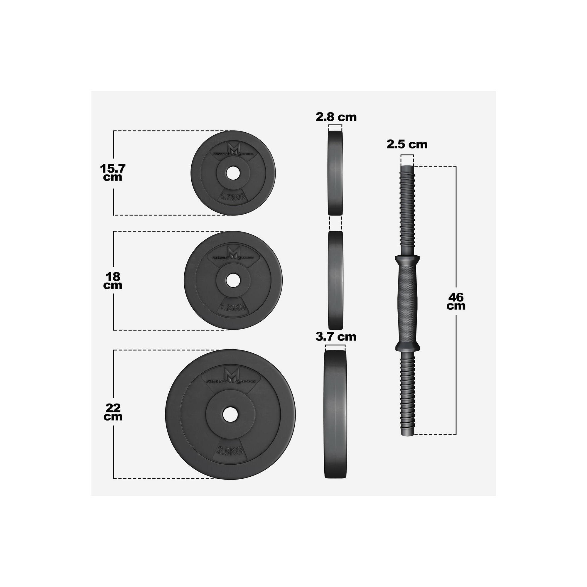 GYRONETICS KIT MANUBRI CORTI 30KG CON DISCHI IN PLASTICA | BODYBUILDING | 25MM