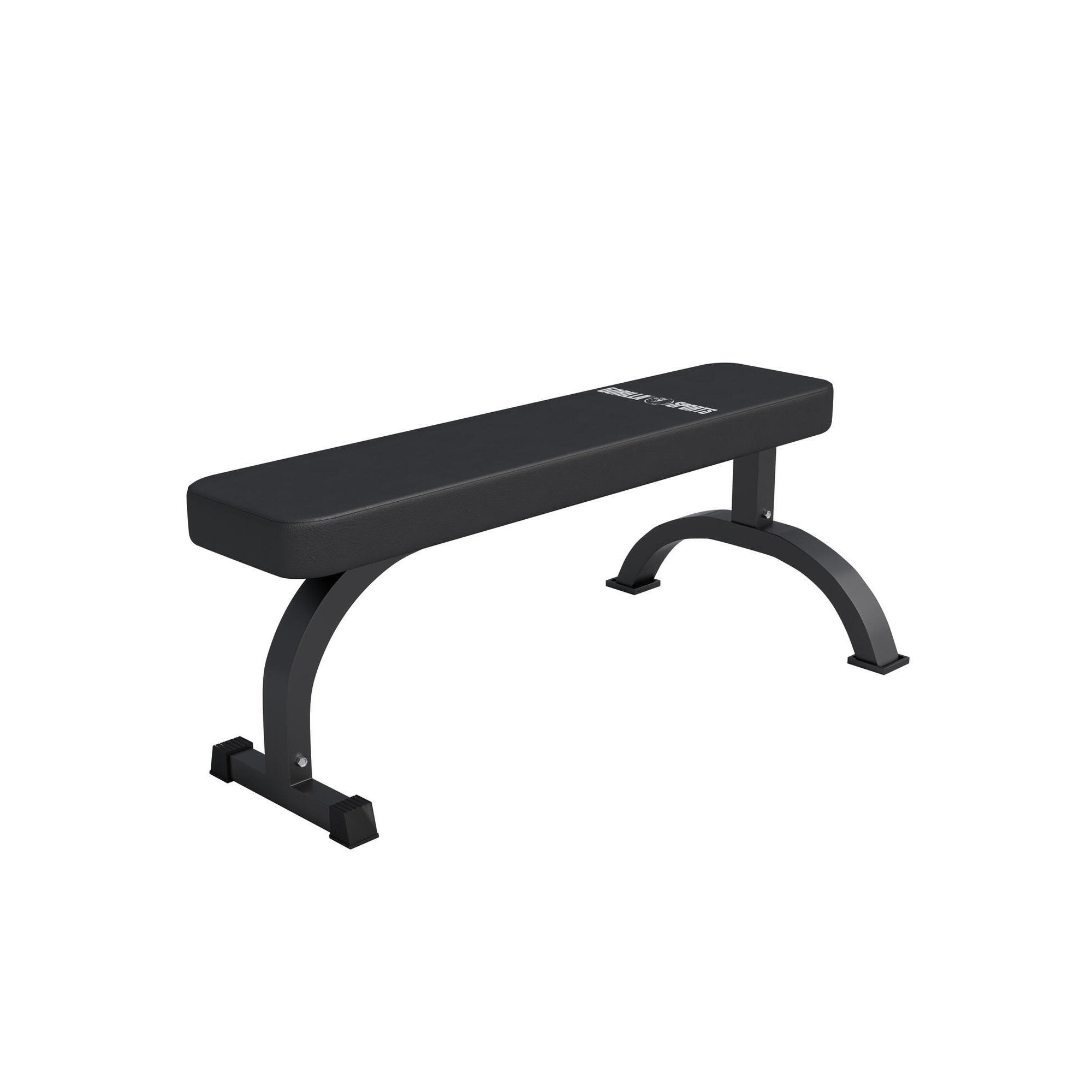 GORILLA SPORTS FLAT WEIGHT BENCH WITH LOGO | COLOR BLACK