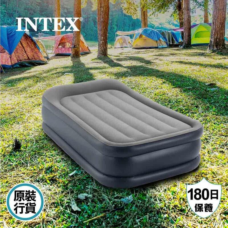 Twin Deluxe Pillow Rest Airbed with Fiber-Tech pump Camping Mattress - Grey