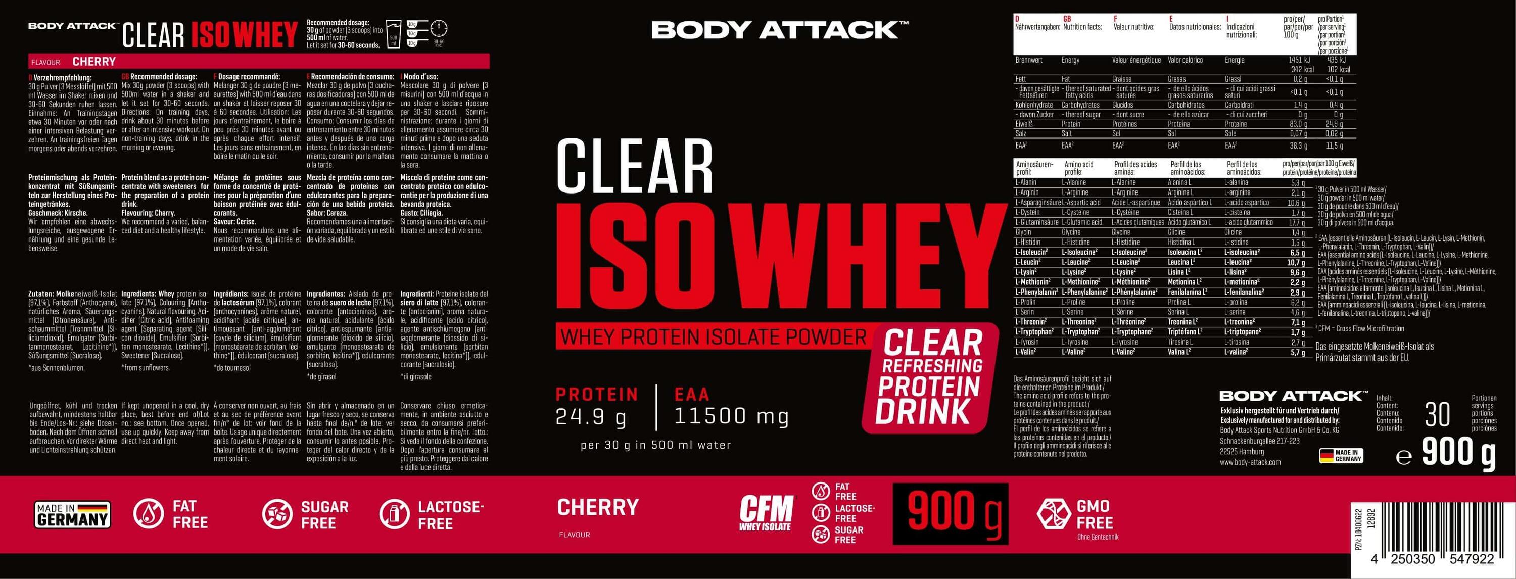 Clear Iso-Whey - Komplett klar und reich an Protein - Cherry (900g) 3/4