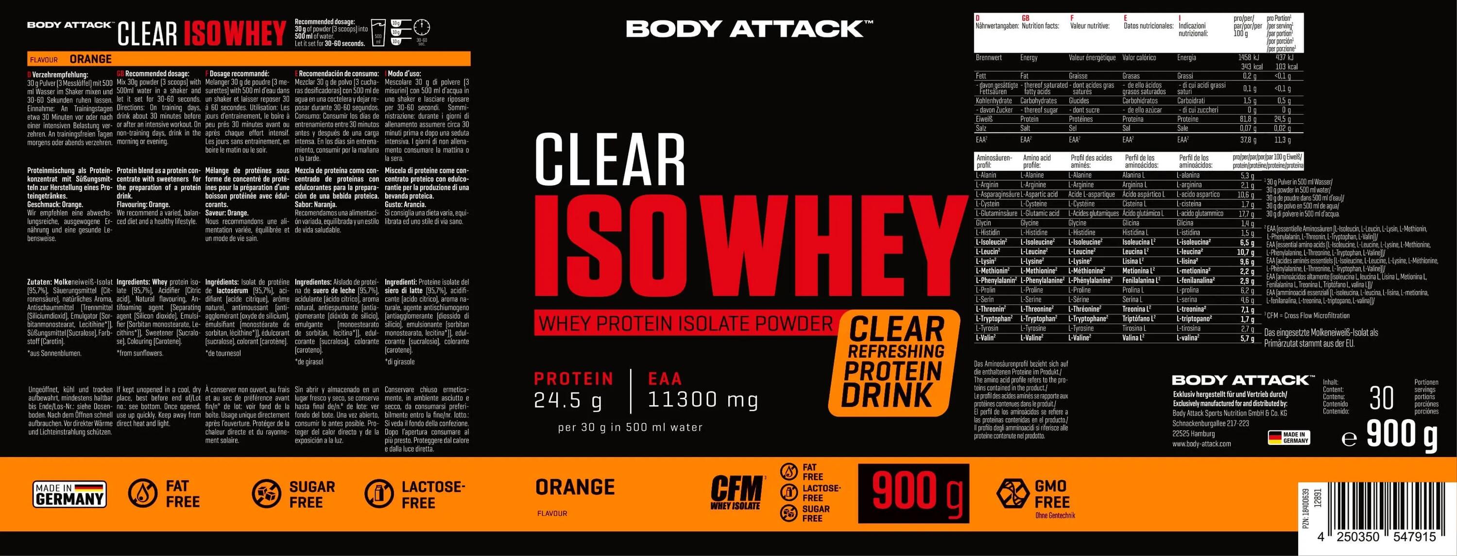 Body Attack Clear Iso Whey 900g 3/4