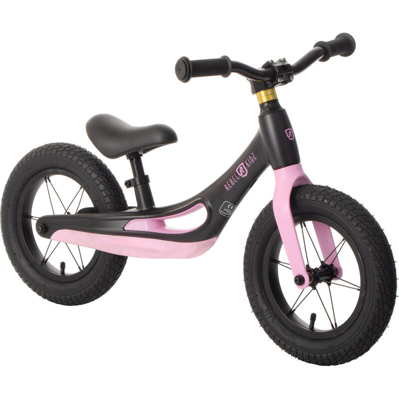 Rebel Kidz Loopfiets met 2 wielen loopfiets 12 Inch Junior Zwart/Roze