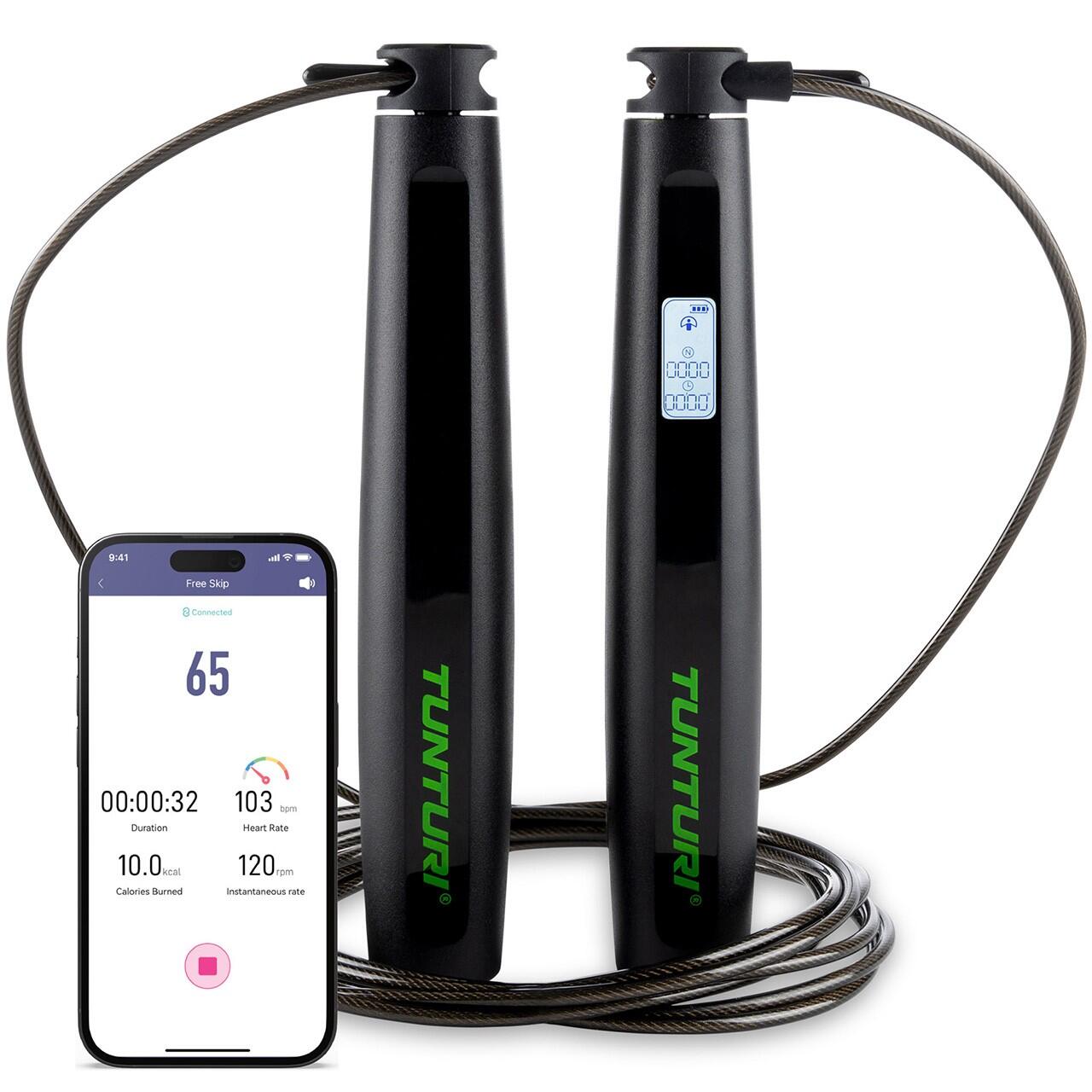 TUNTURI Smart Jump Rope - Springtouw - Bluetooth - 4 modi - Verstelbaar - Incl Display