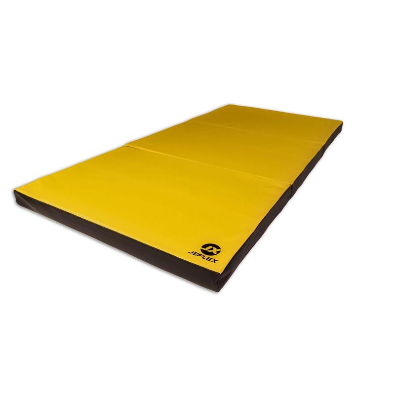 Tapis de gymnastique 210 x 100 x 8 cm, jaune/noir, pliable, Jeflex.