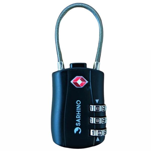 Sarhino protect zipper trava de cabo de três dígitos tsa - preto