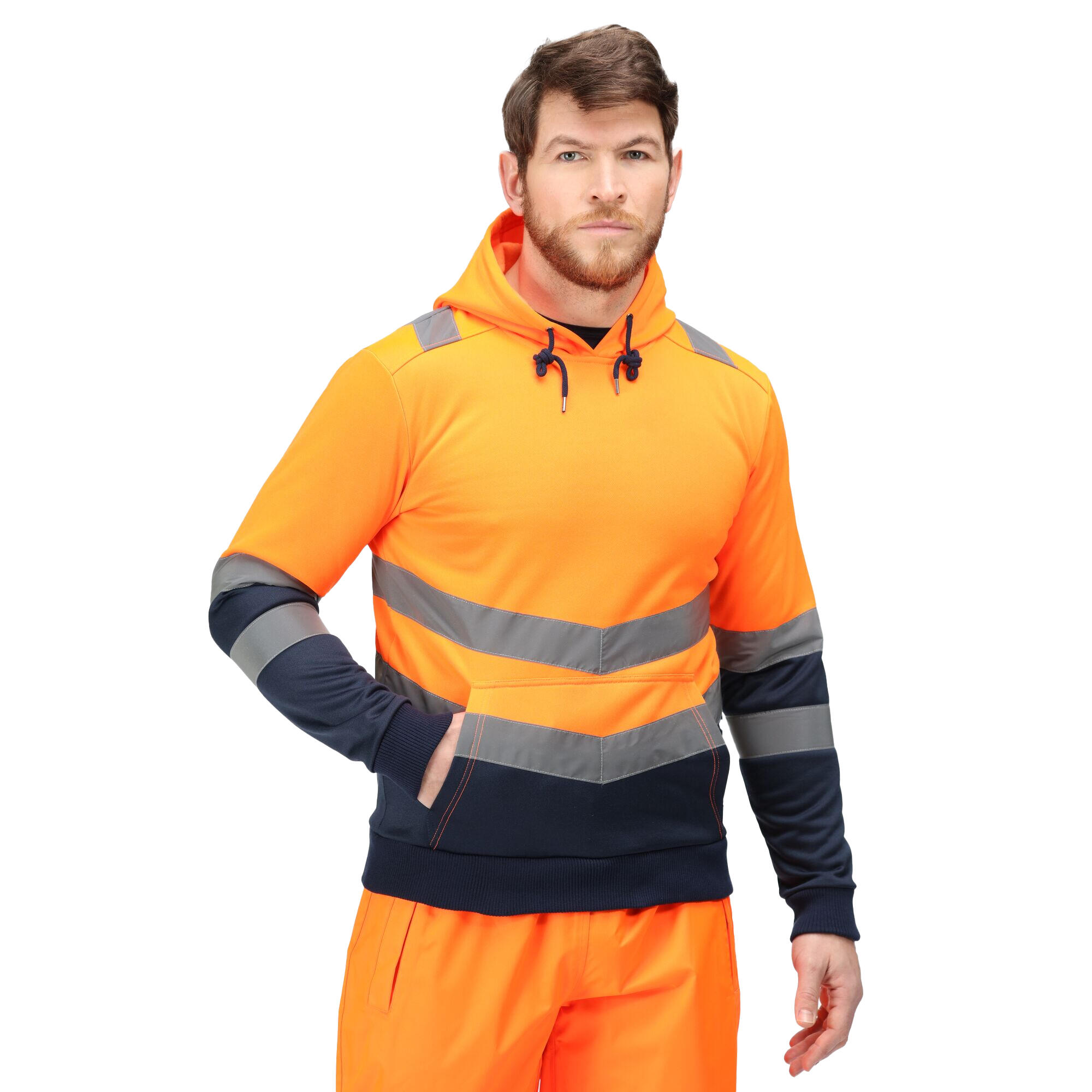 Kapuzenpullover hohe Sichtbarkeit für Herren Orange 3/4