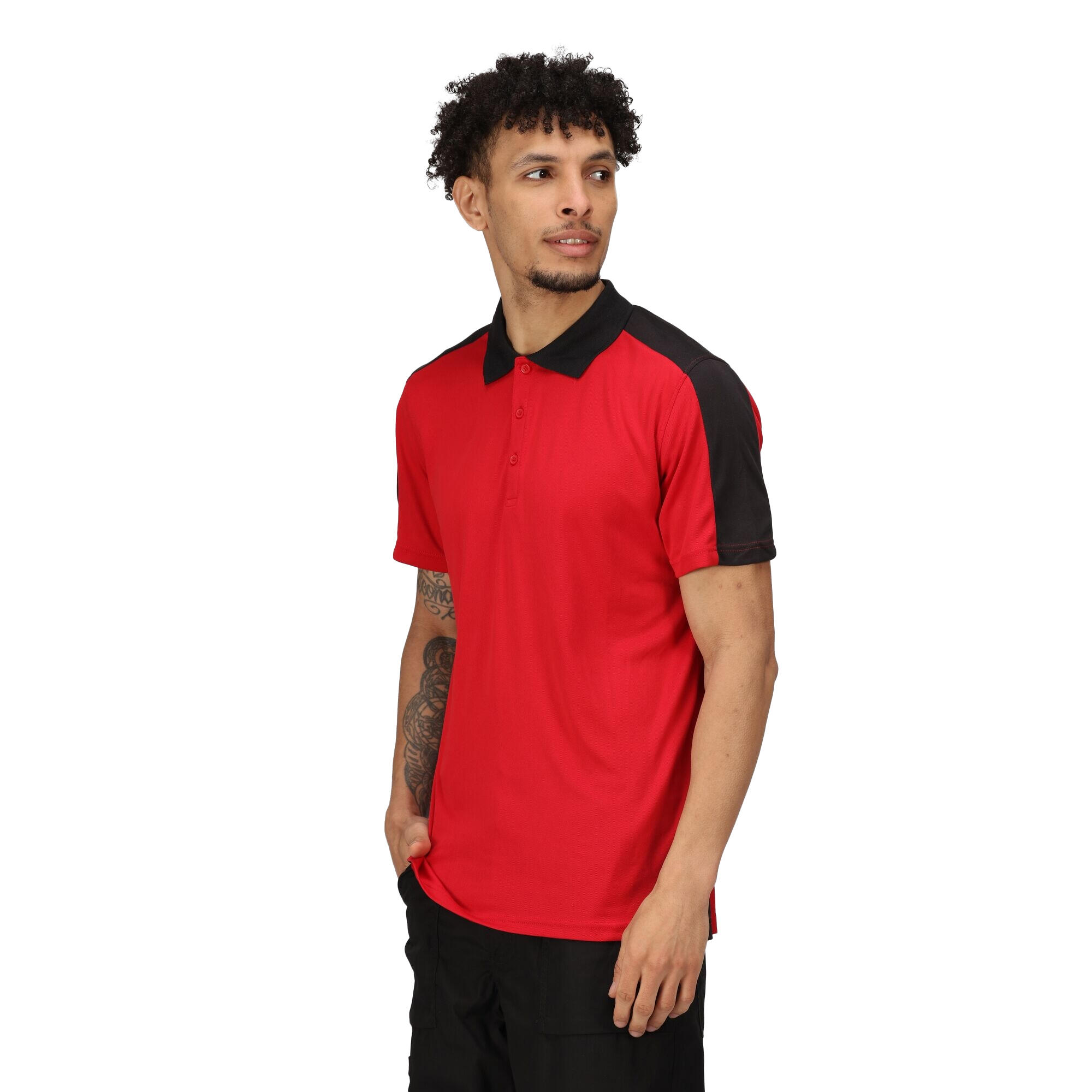 Contrast Coolweave Pique Polo Shirt (Classic Red/Black) 3/4