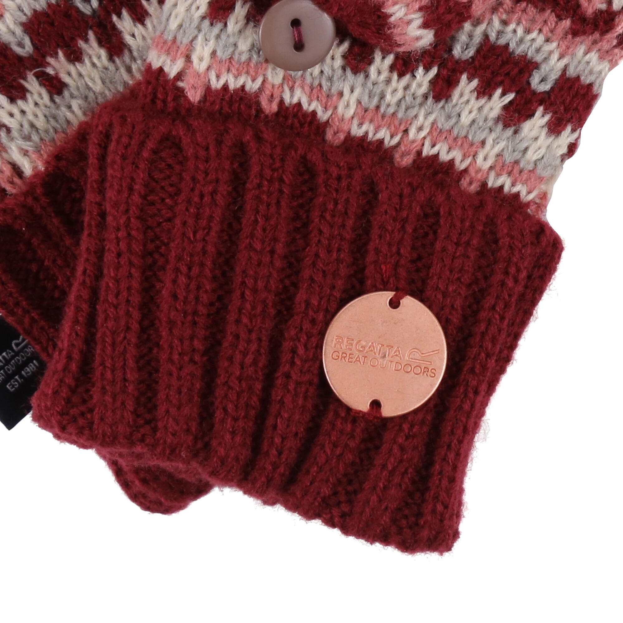 Childrens/Kids Baneberry Knitted Fingerless Gloves (Dark Pimento) 3/4