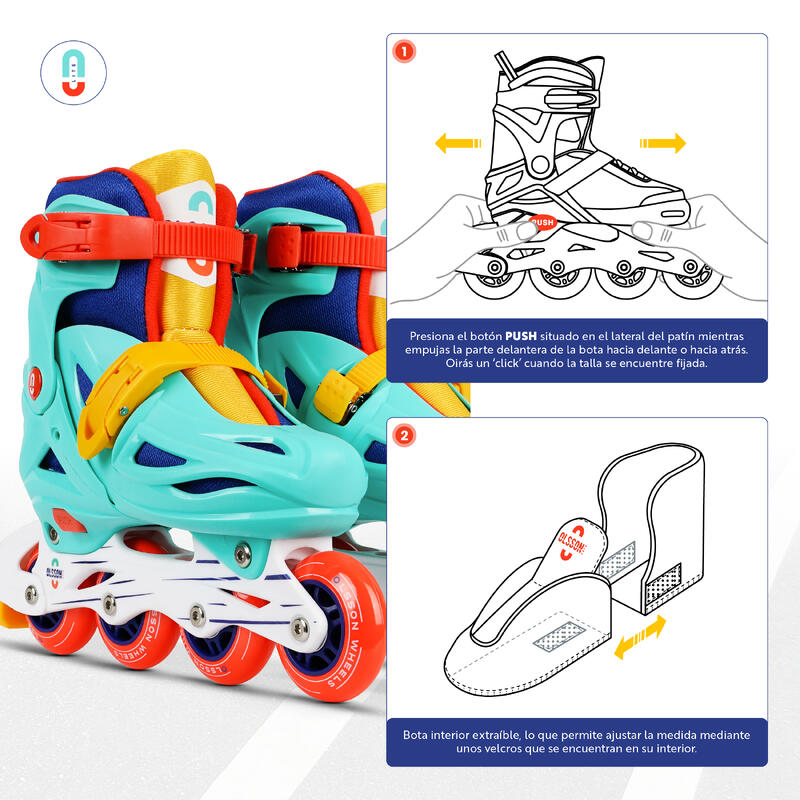 Patines Línea  LITE MAX Turquesa talla ajustable (28-35) rodamientos 608Z