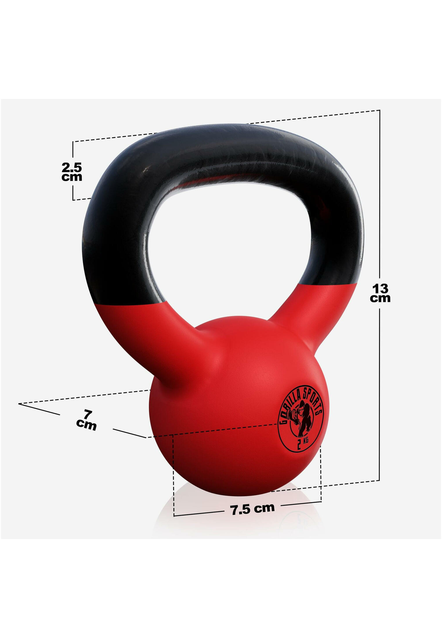 Kettlebell - 2 kg, Gusseisen, Vinyl Beschichtung, Schwunghantel, Kugelgewicht 4/7