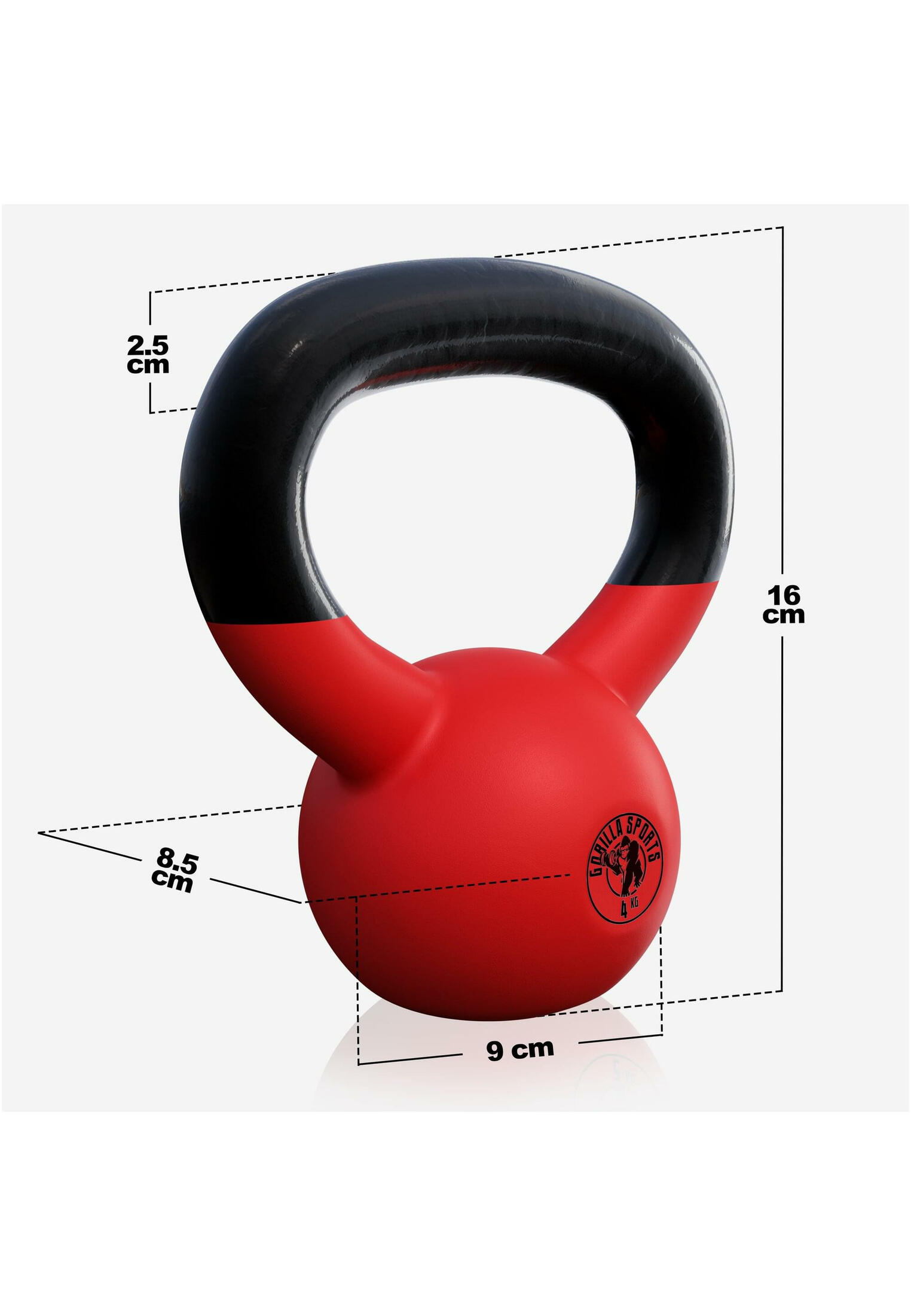 Gorilla Sports Kettlebell - Gietijzer (rubber coating) - 4 kg 4/7