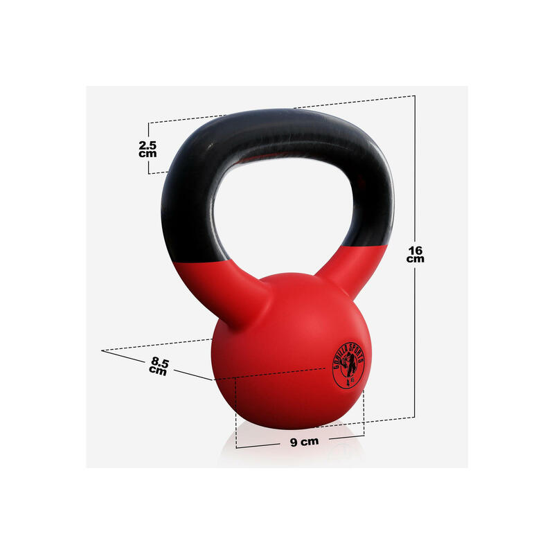 Kettlebell - Gietijzer (rubber coating) - 4 kg