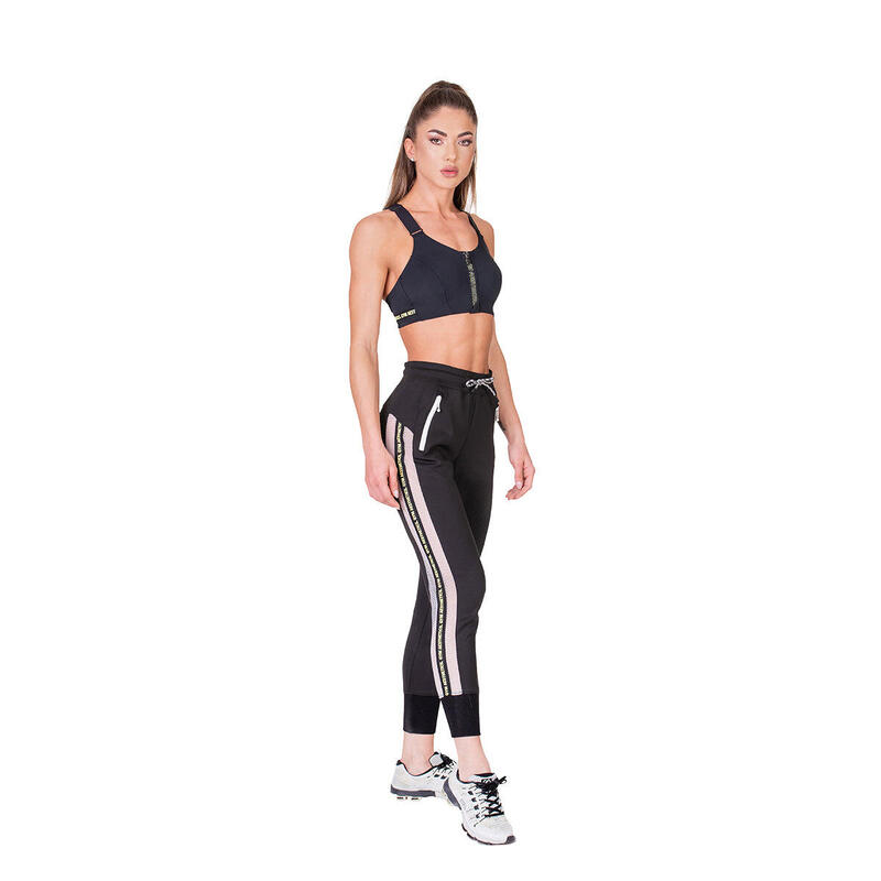 Women Three Track Long Sweatpants with Zipper - BLACK