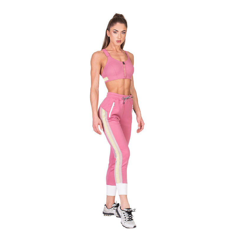 Women Three Track Long Sweatpants with Zipper - PINK