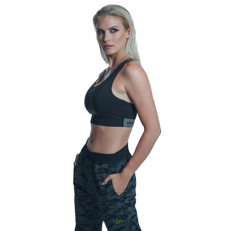 Women Printed Long Sweatpants with Zipper - Grey