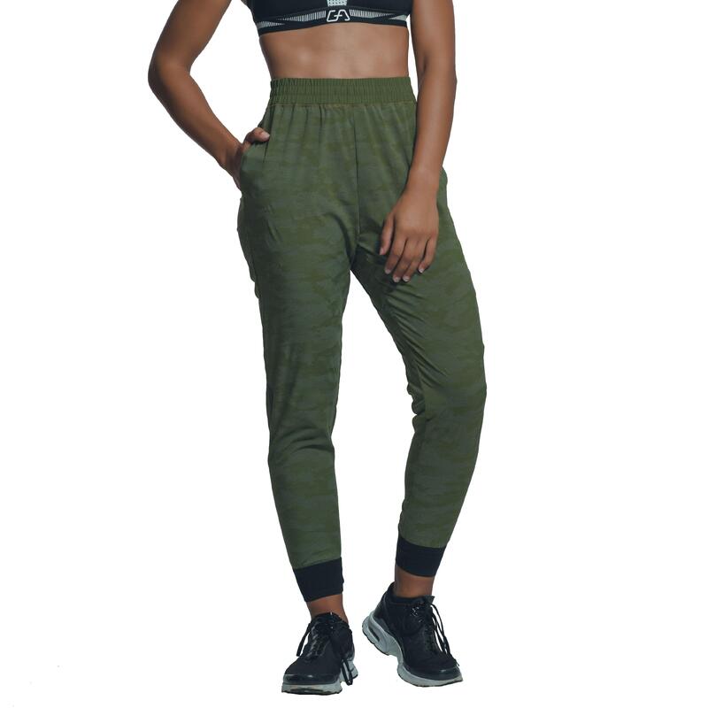 女裝印刷拉鏈超輕運動長褲 - 綠色