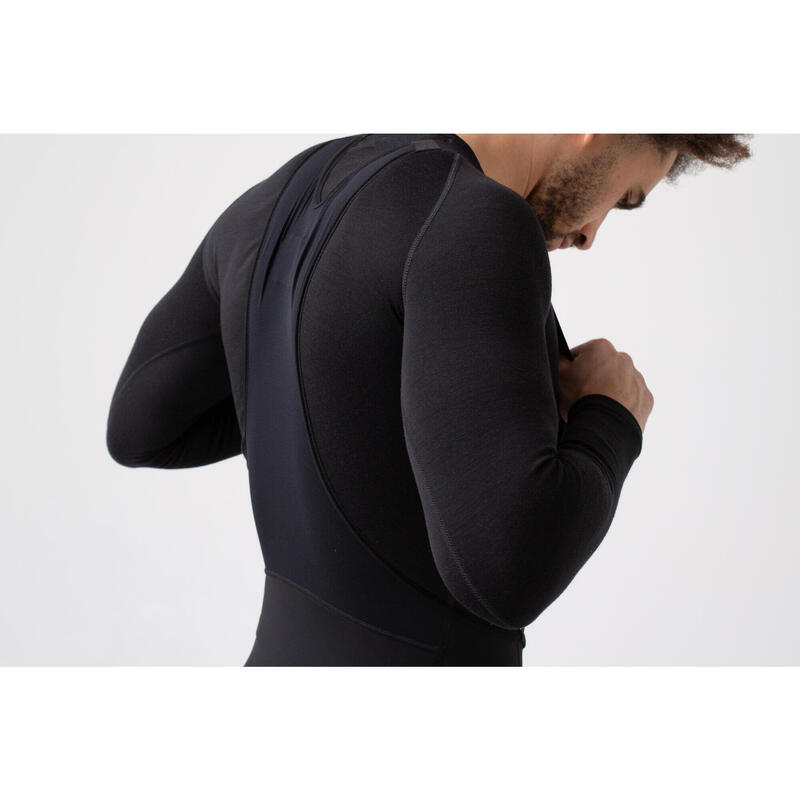 Maglia intima a maniche lunghe da ciclismo da uomo Merino Nero