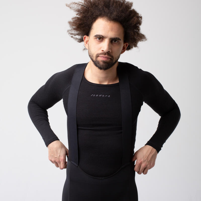 Maglia intima a maniche lunghe da ciclismo da uomo Merino Nero