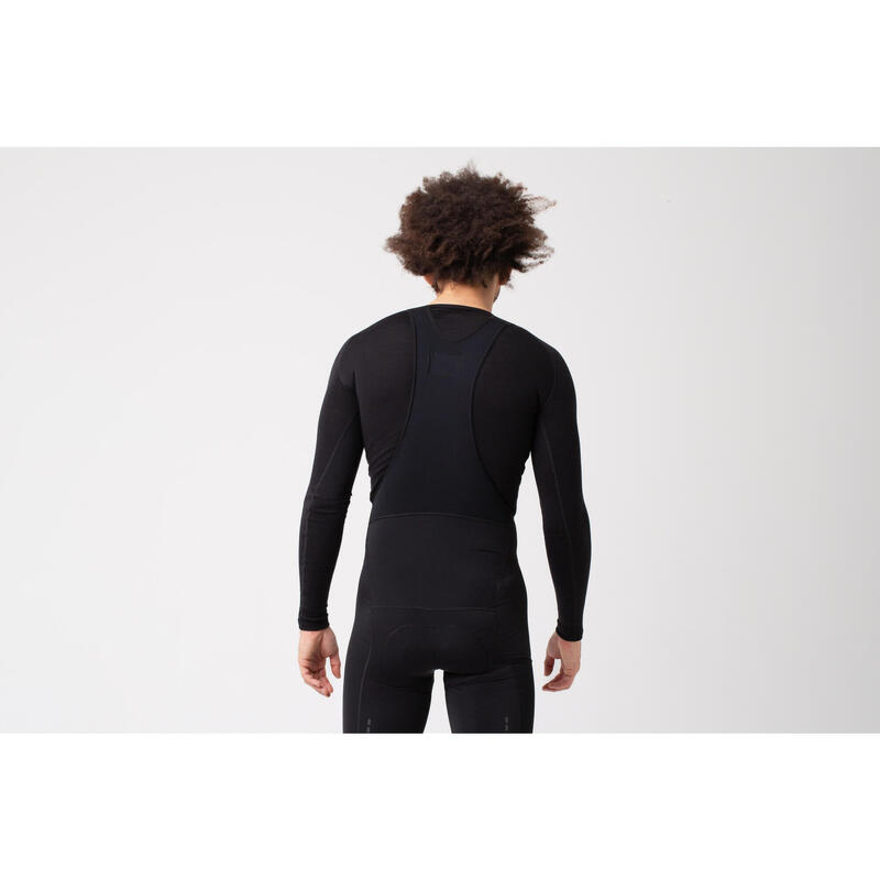 Herren Rad Langarm Unterhemd Merino Schwarz