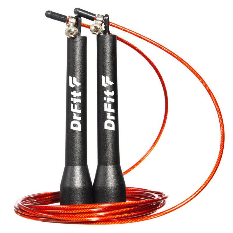 DrFit Skakanka z łożyskami Speed Rope czarna + czerwona linka 3,6 m