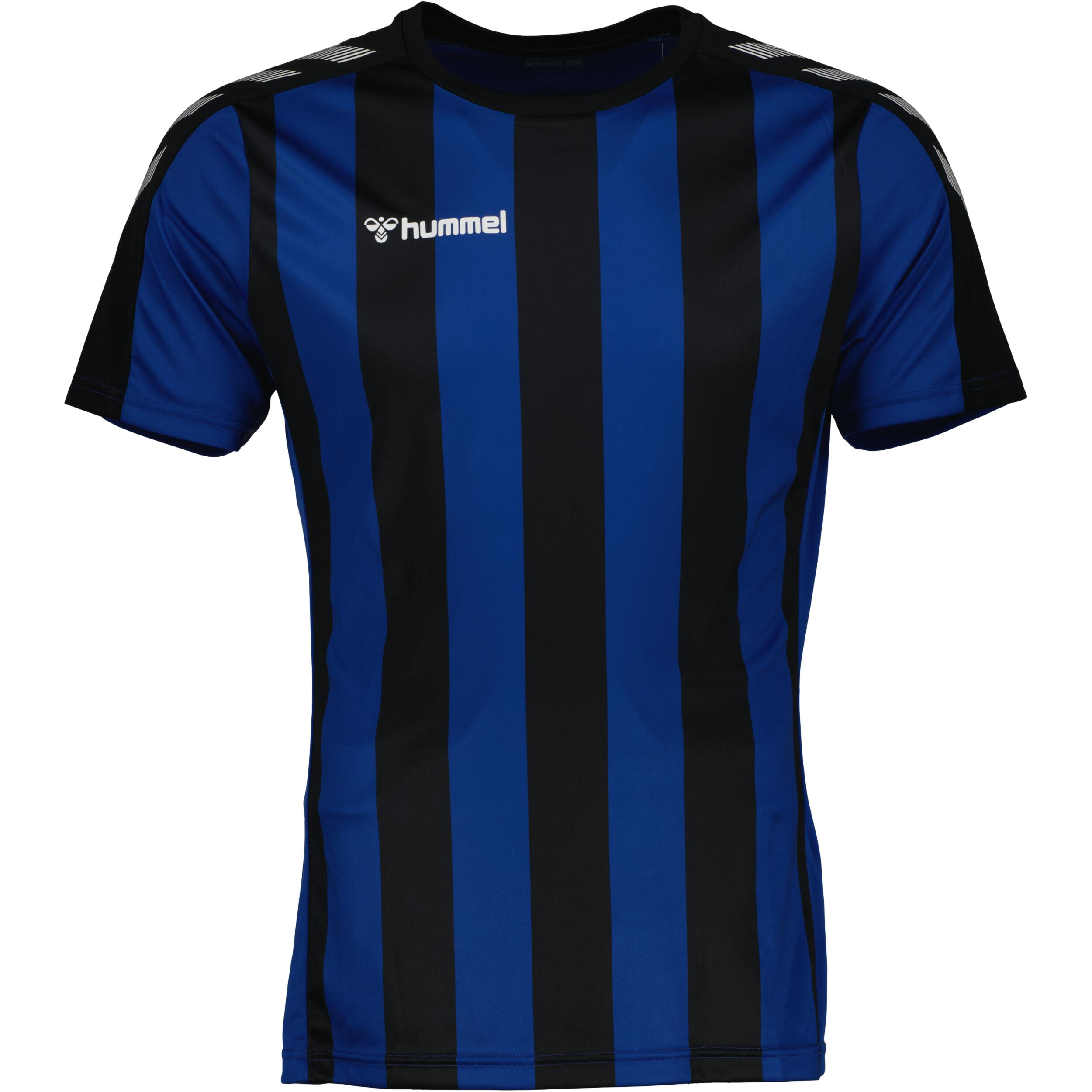Stripe jersey for kids, great for football, in black/true blue 1/3