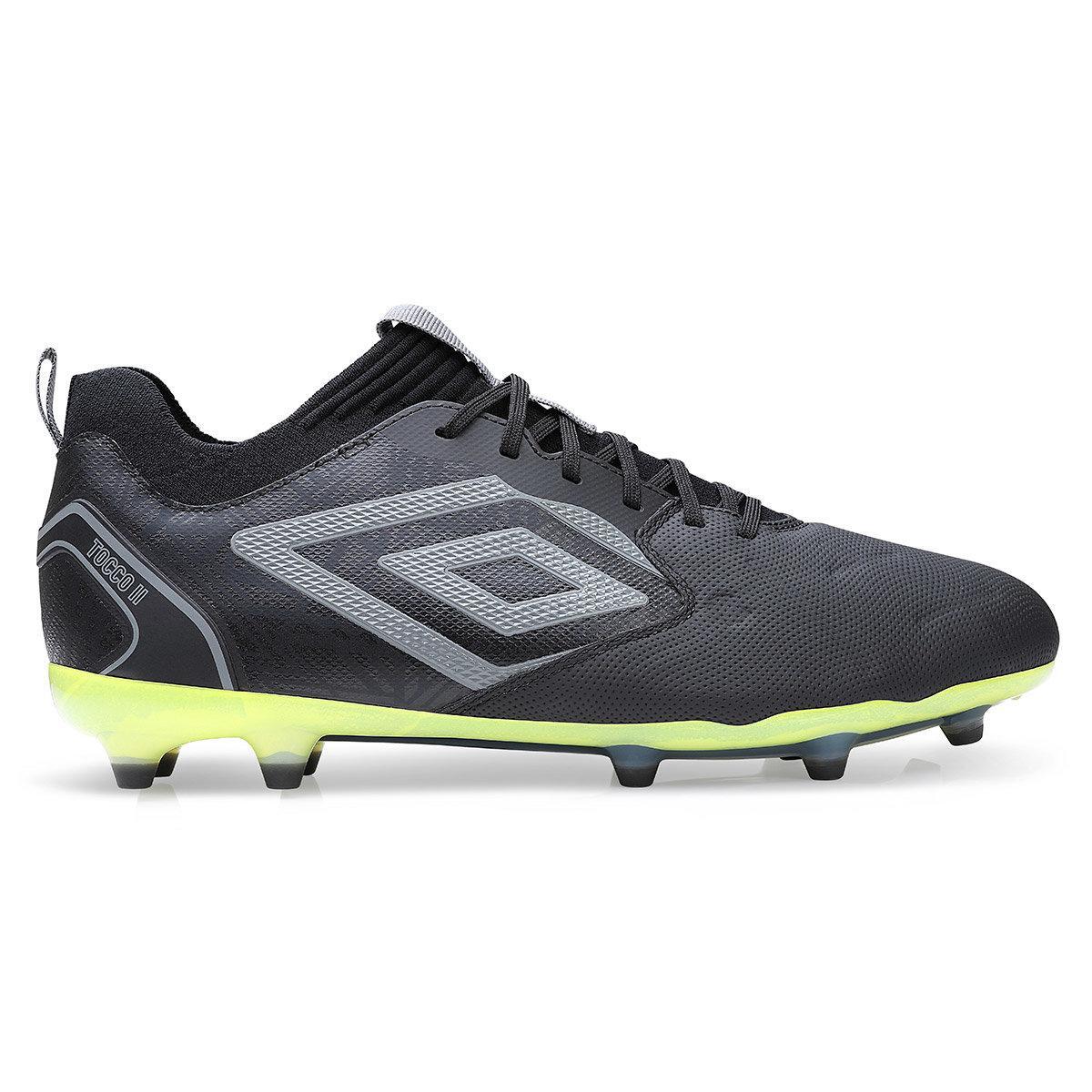 UMBRO Mens Tocco 2 Pro Leather Firm Ground Boots (Black/Quiet Shade Grey/Limeade