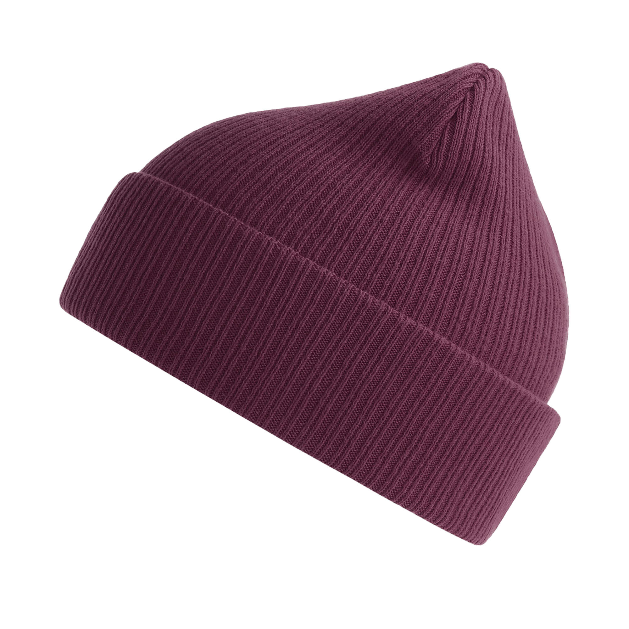 Unisex Adult Nelson Ribbed Organic Cotton Beanie (Burgundy) 1/3