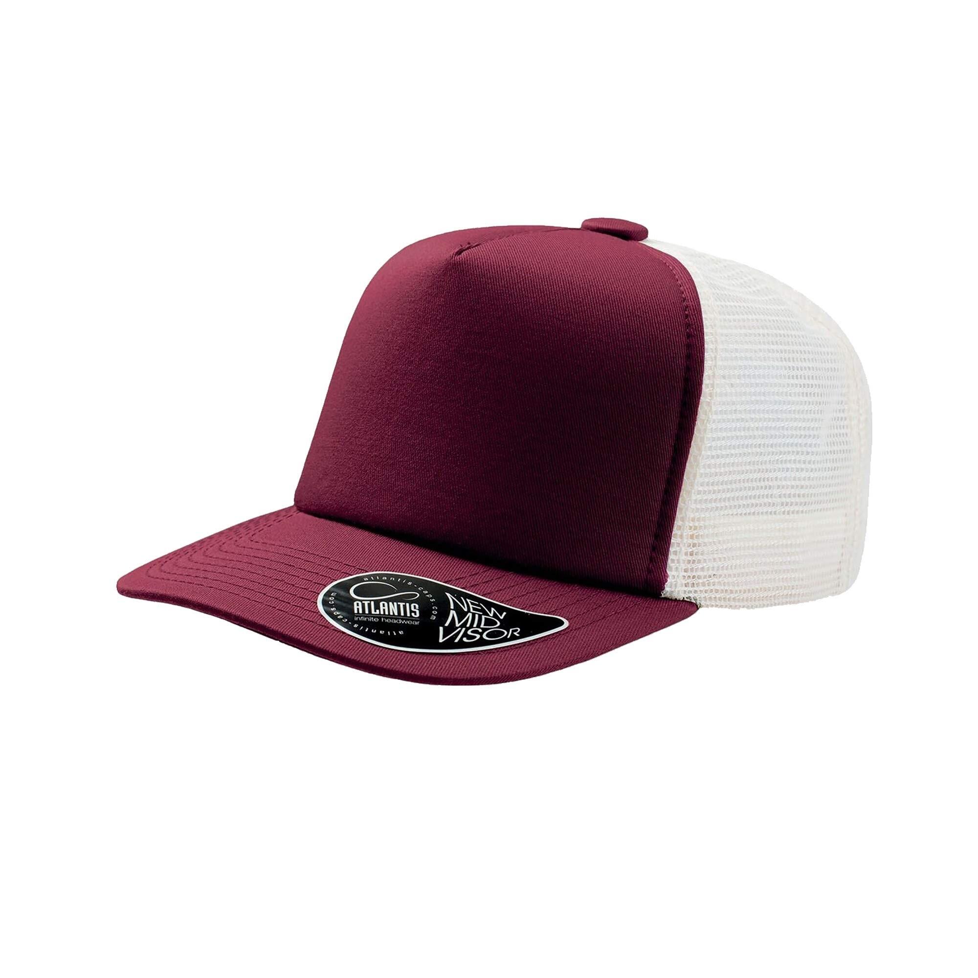 ATLANTIS Record Mid Visor 5 Panel Trucker Cap (Pack of 2) (Burgundy)