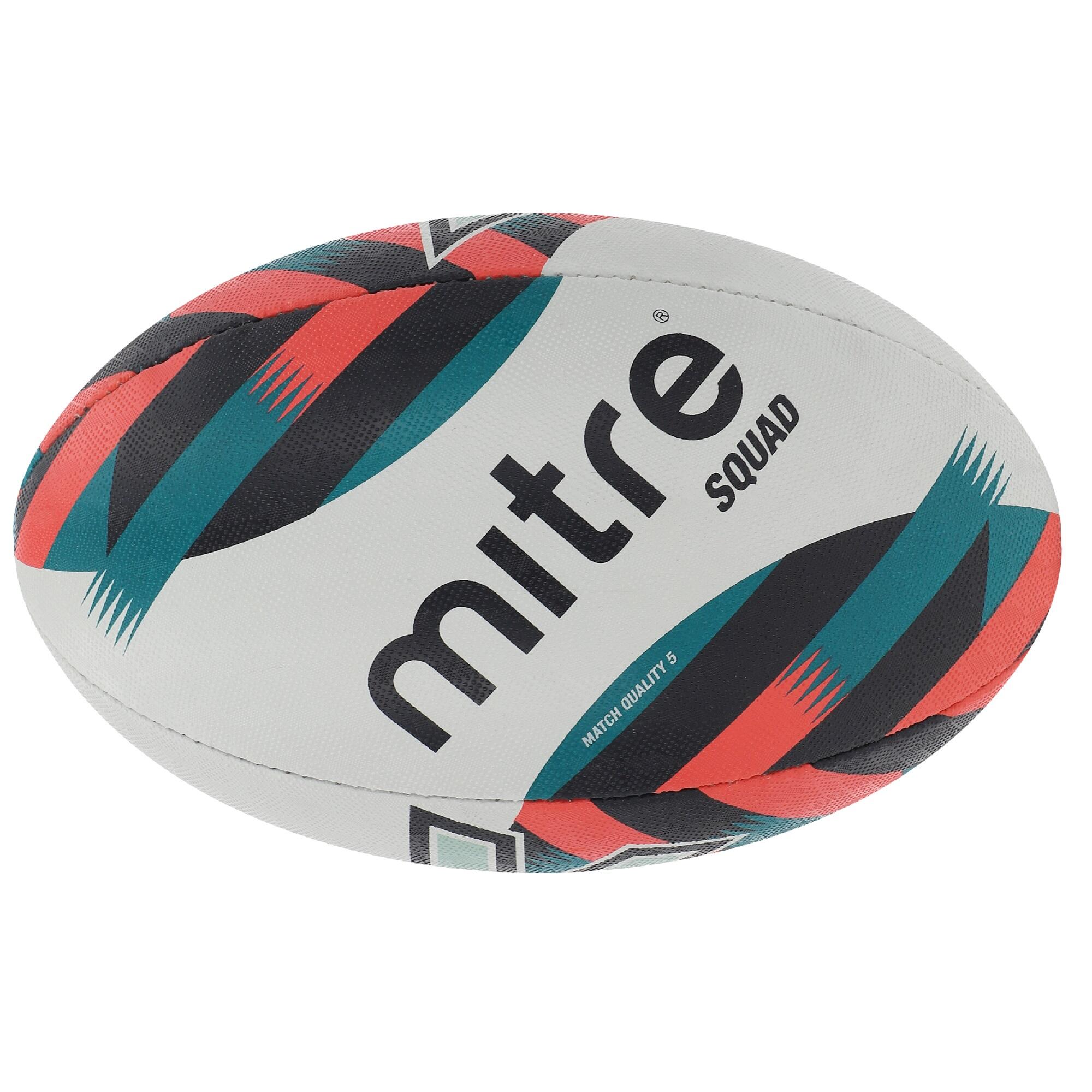 MITRE Squad Rugby Ball (White/Red/Blue)