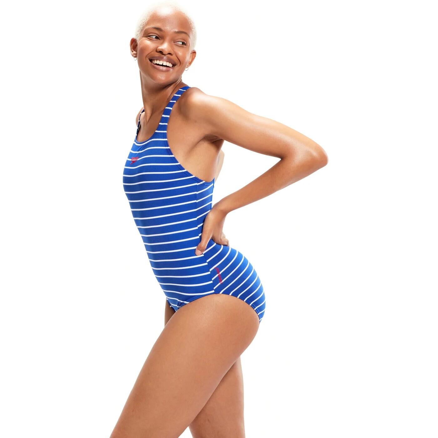 Costume Da Bagno Intero Donna Speedo Medalist Blu Bianco 3/4