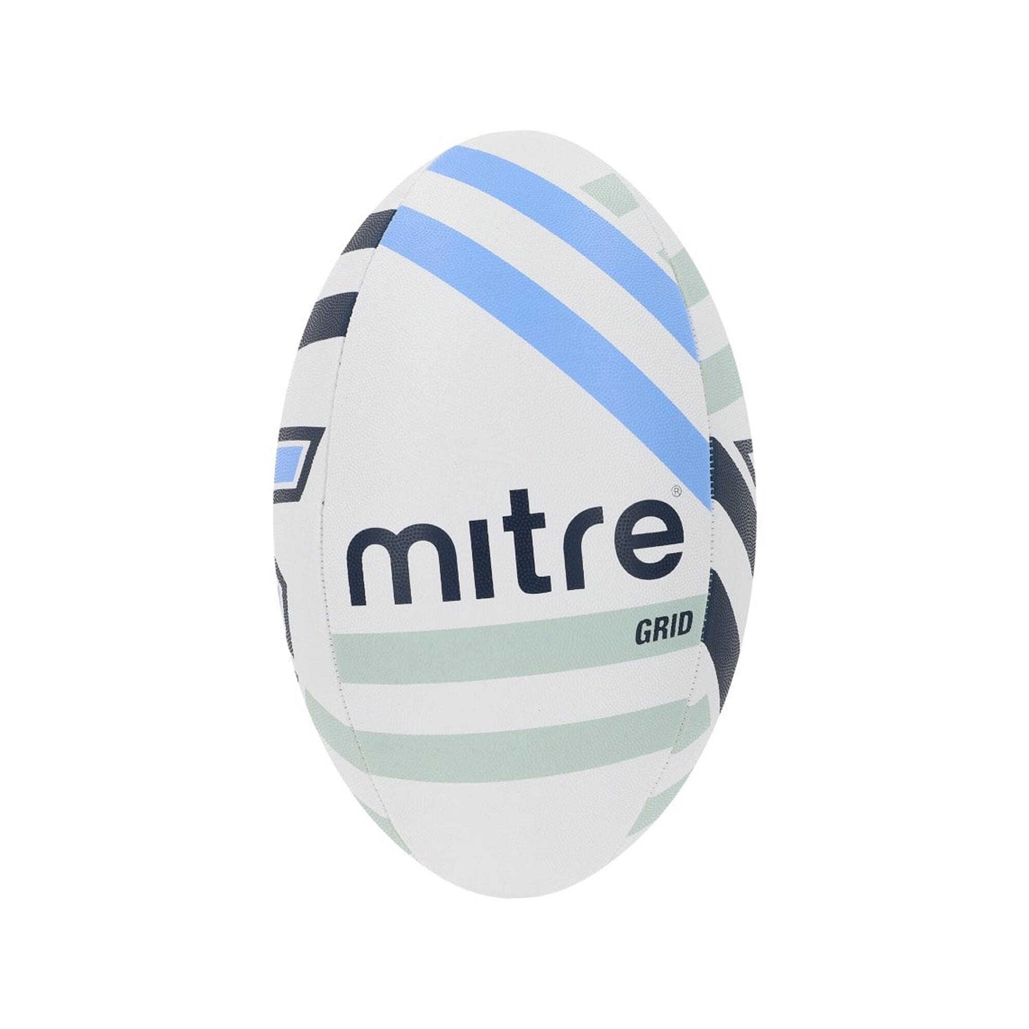 Grid Rugby Ball (White/Black/Blue) 1/4