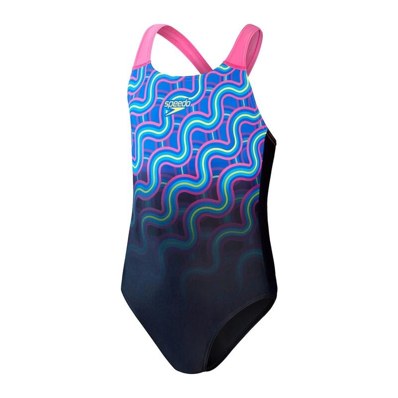 "Splashback" Badeanzug für Mädchen Blau/Schwarz/Pink