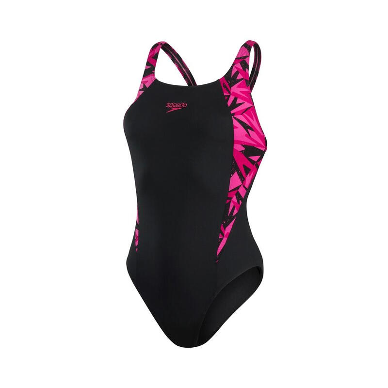 Badeanzug Logo für Damen Schwarz/Pink