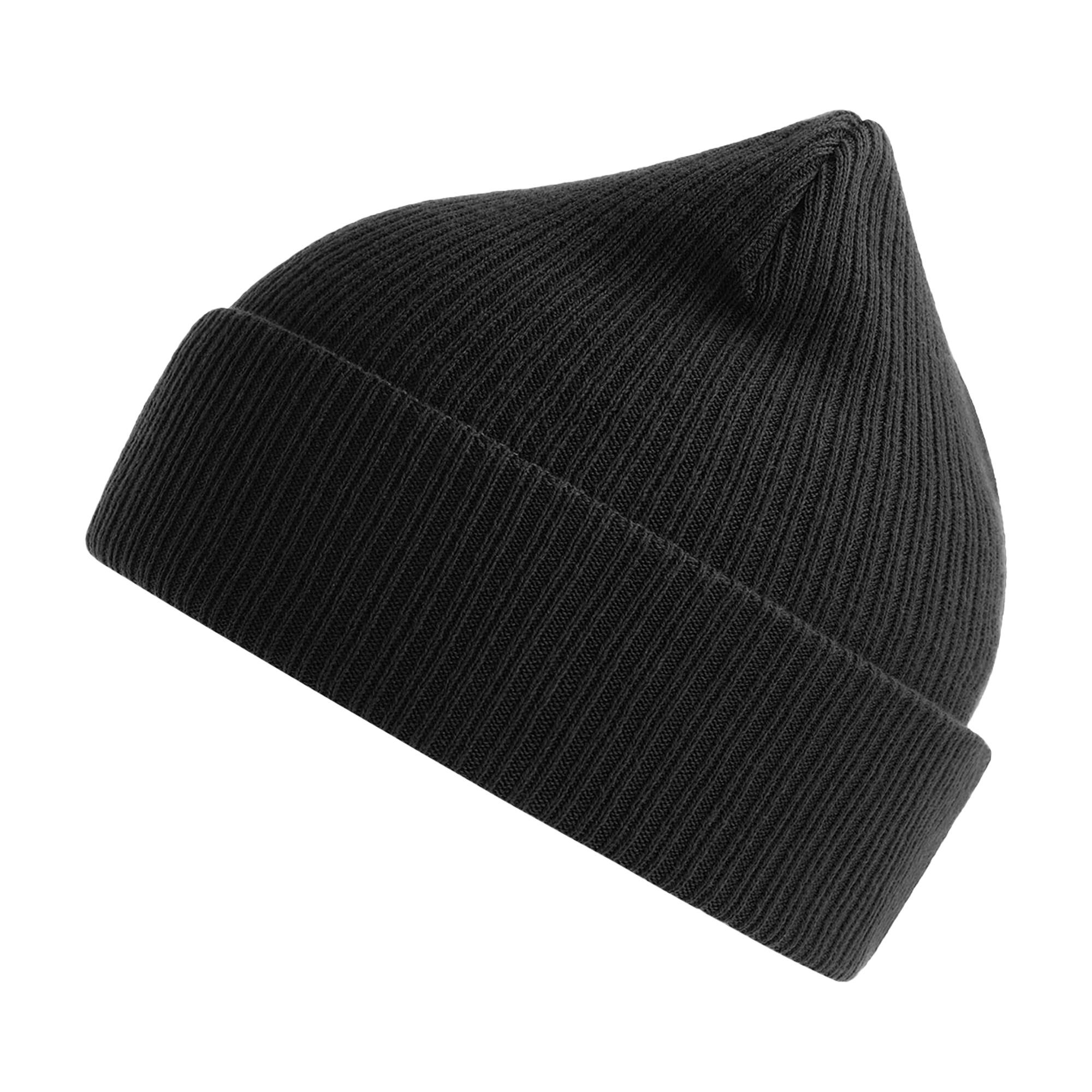 Unisex Adult Nelson Ribbed Organic Cotton Beanie (Black) 1/3