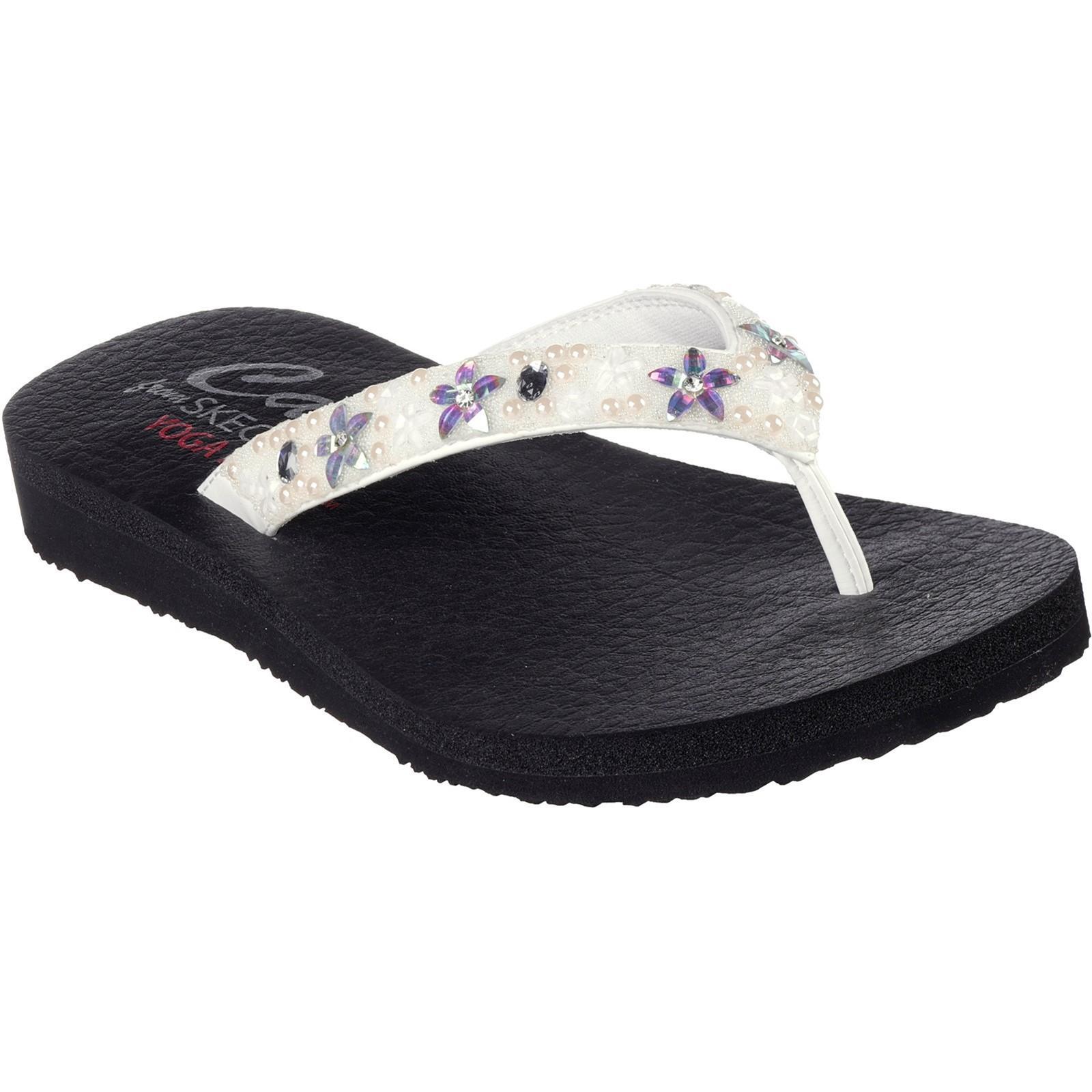 SKECHERS Womens/Ladies Meditation Dancing Daisy Flip Flops (White)