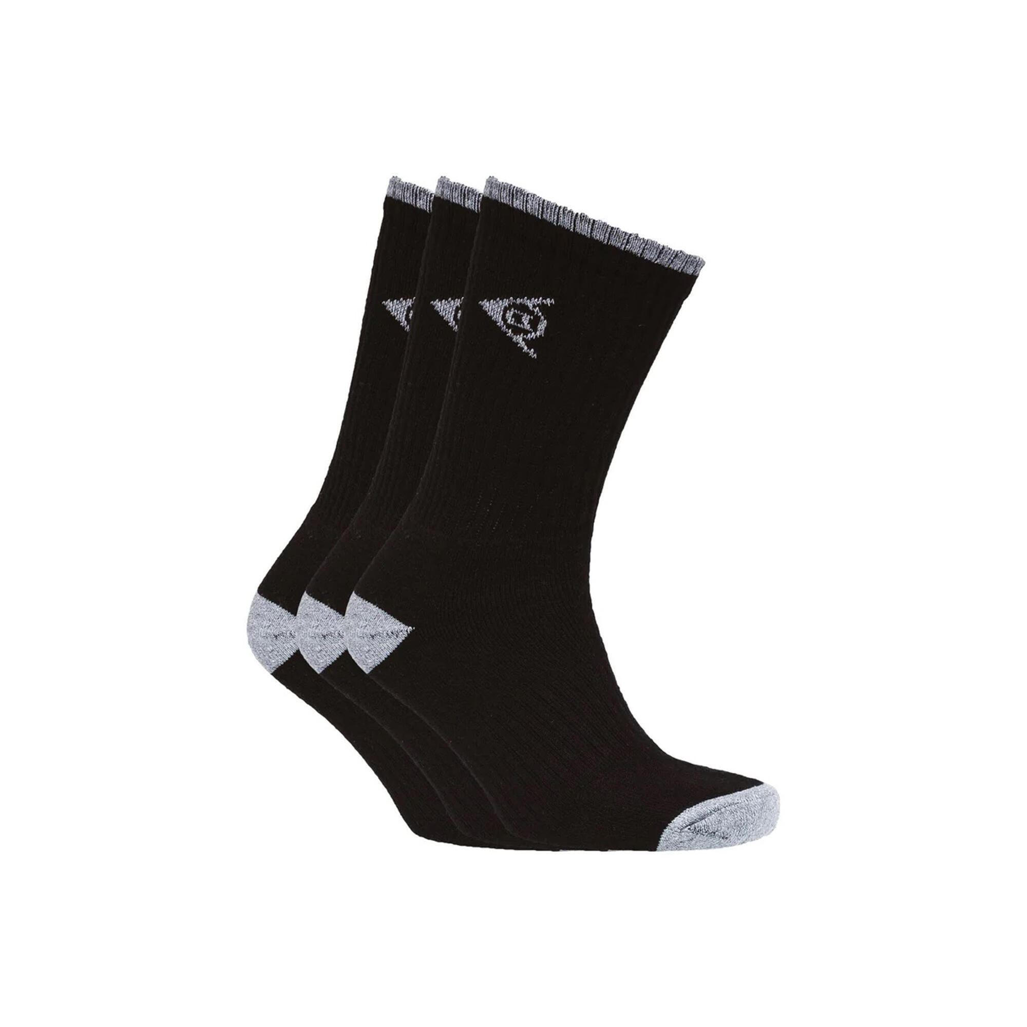 DUNLOP Mens Shawlong Sports Socks (Pack of 3) (Black)