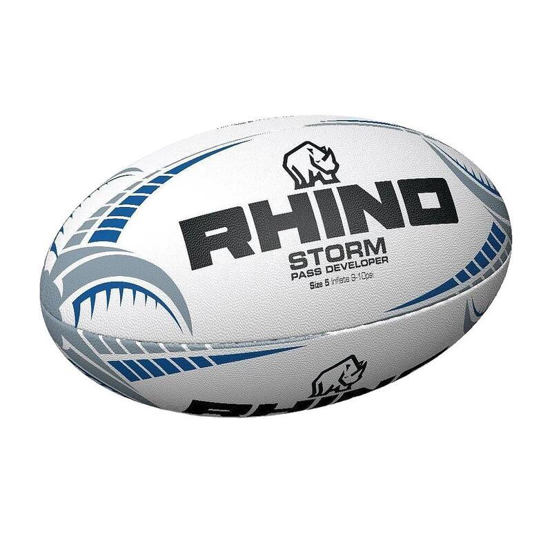 Ballon de rugby STORM PASS DEVELOPER (Blanc / Bleu / Noir)