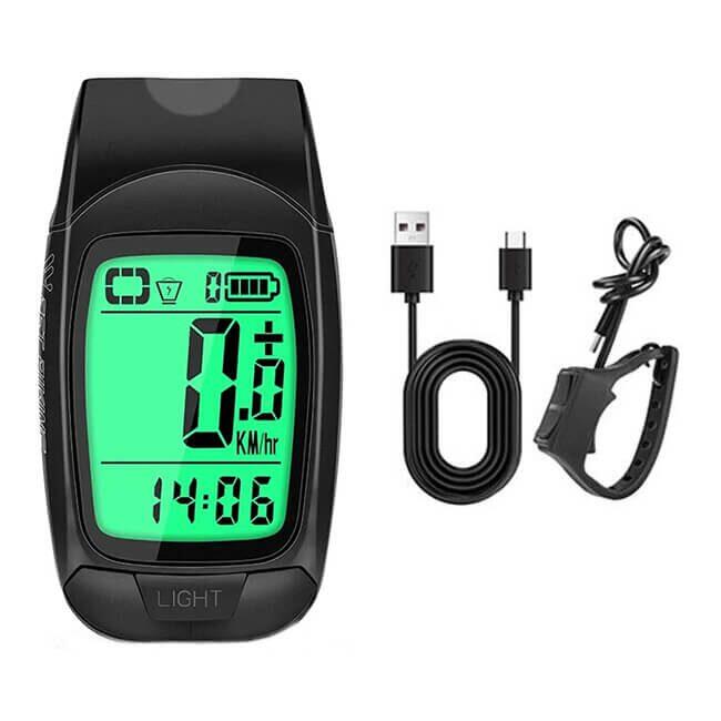 Ciclocomputer digital bicicleta wireless 3 in 1, 12 functii, far, claxon, USB