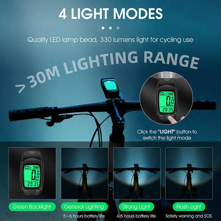 Ciclocomputer digital bicicleta wireless 3 in 1, 12 functii, far, claxon, USB