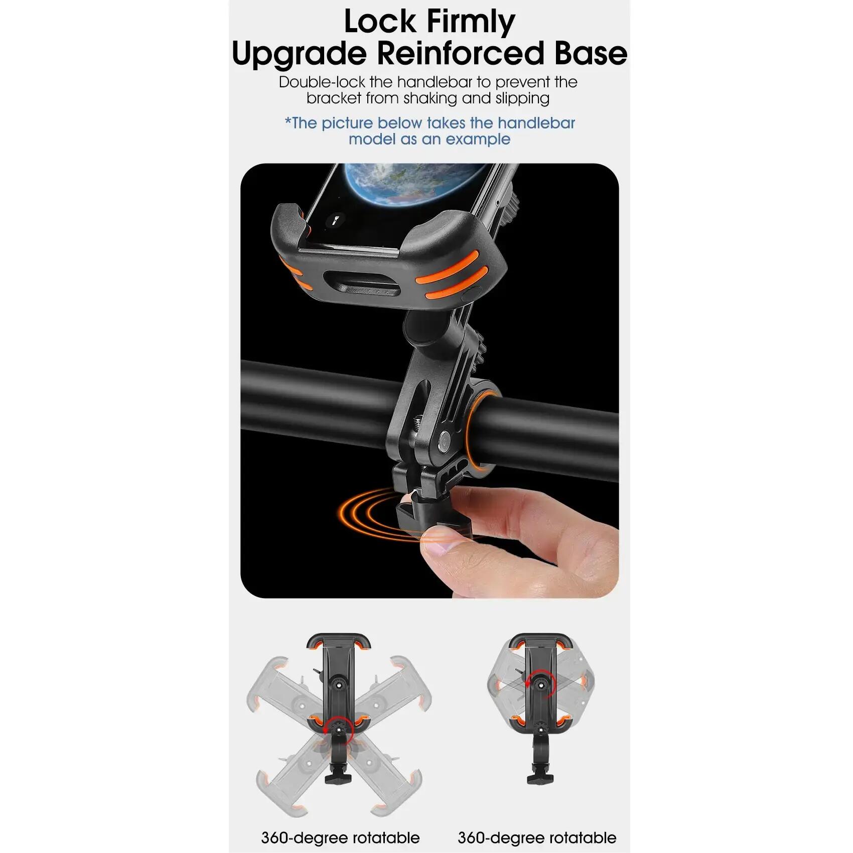 Suport telefon bicicleta, trotineta, reglare 360 grade, telefoane pana la 19 cm 6/7