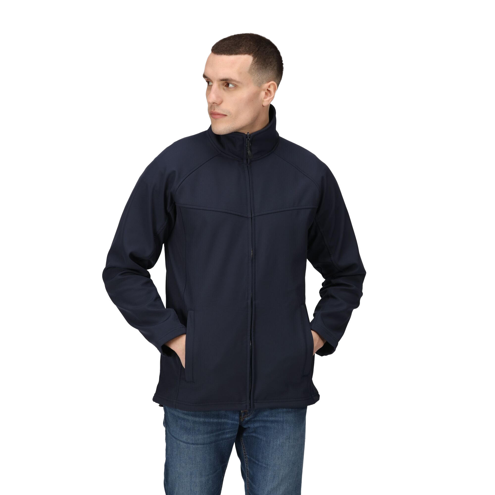 Uproar Mens Softshell Wind Resistant Fleece Jacket (Navy/Navy) 3/4