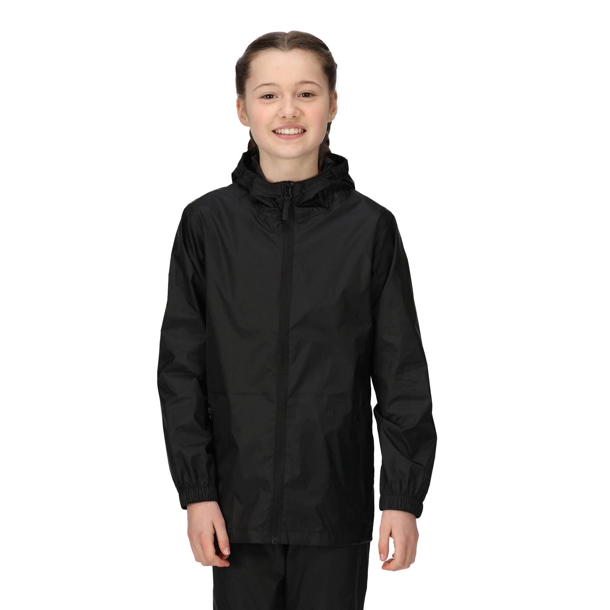 Childrens/Kids Packaway Waterproof Jacket (Black) 3/4