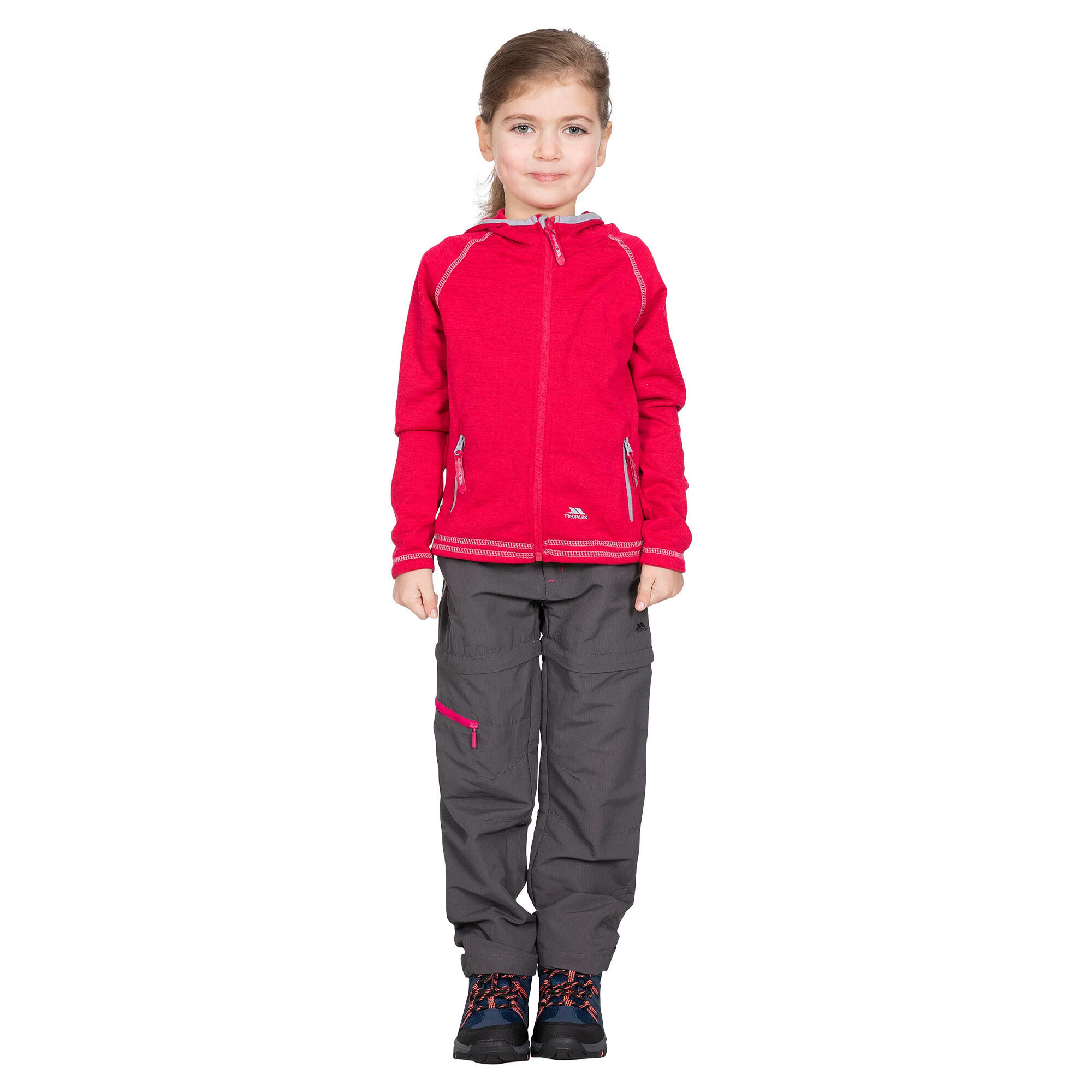 Fleecejacke Goodness mit Kapuze Mädchen Himbeere meliert 3/4