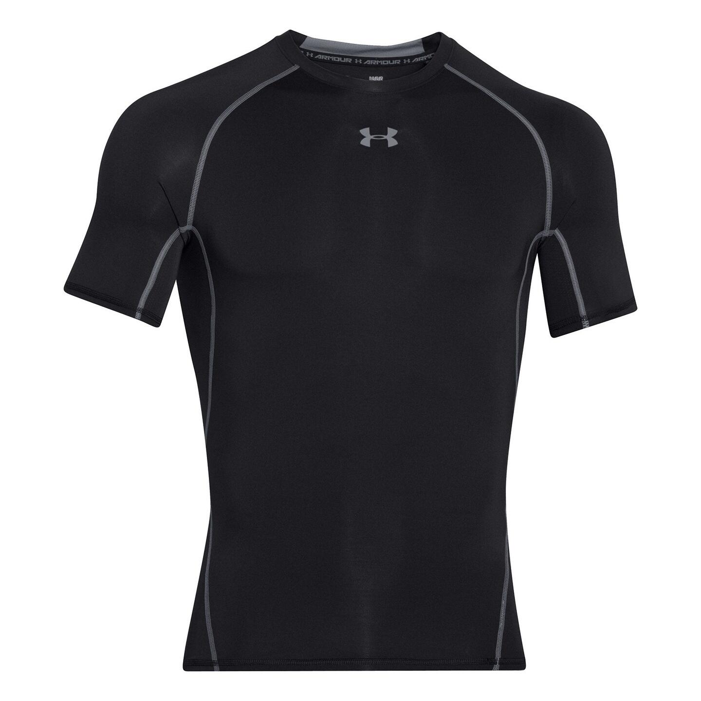 Mens HeatGear Compression Shirt (Black/Steel Grey) 1/5