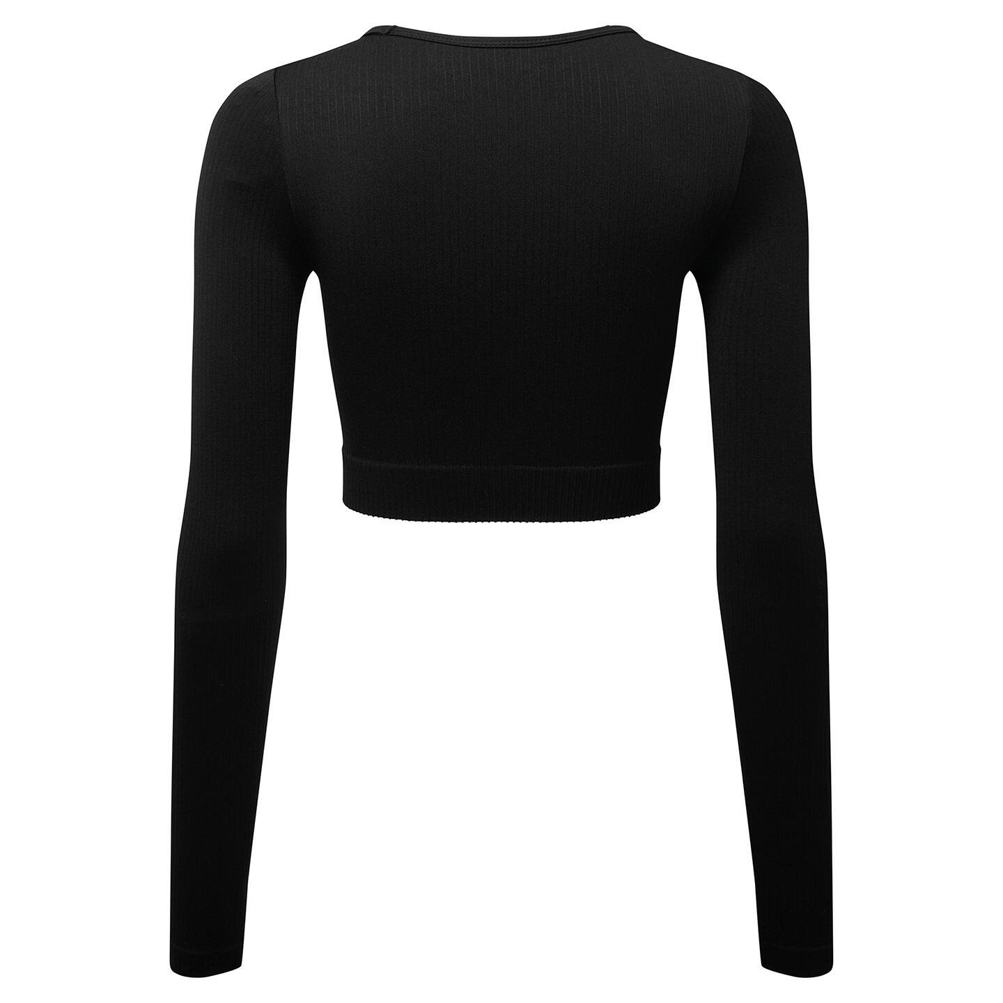 Womens/Ladies Ribbed Seamless 3D Crop Top (Black) 2/3